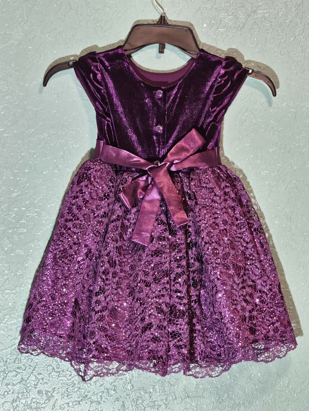 Joanna Michelle Girls Purple Velvet Lace Party Dress Size 4T - Picture 4 of 12